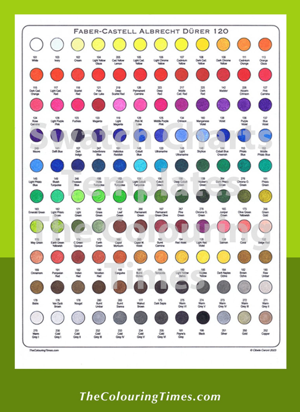 120 Faber-castell Albrecht Durer Swatch Template Dry Wet Double Chart