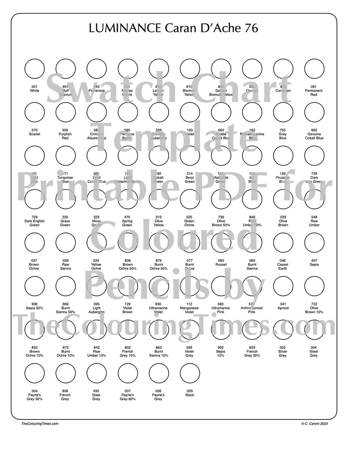 Luminance 76 Caran D'ache Swatch Chart Blank Template Printable PDF Etsy