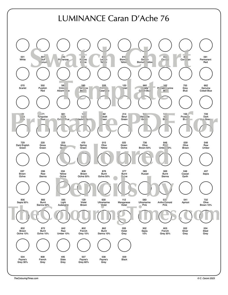 Luminance 76 Caran D'ache Swatch Chart Blank Template Printable PDF Etsy