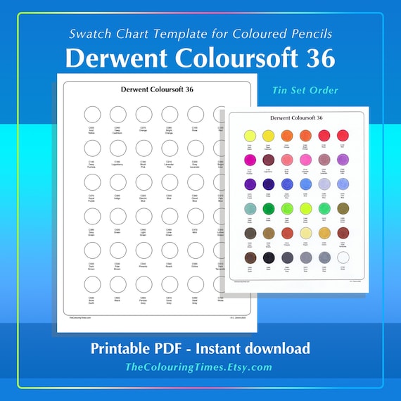 36 Coloursoft Derwent Chart Swatch Printable PDF Template for