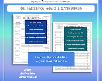Blending Layering Worksheet for Coloured Pencils PDF Practice Page Printable Digital Template to Colour and Organize by TCT