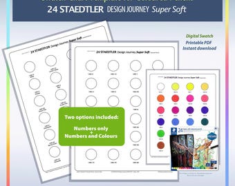 Super Soft 24 Design Journey STAEDTLER Pencil Swatch Printable 2xPDF Prismatic Chart Organized Color Palette Digital Template by TCT