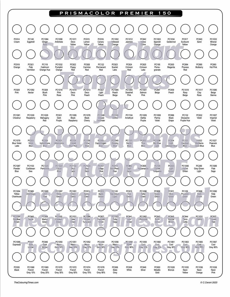Prismacolor Premier 150 Swatch Chart Template New Colours Included 2 Pdfs New and Classic Colors ...
