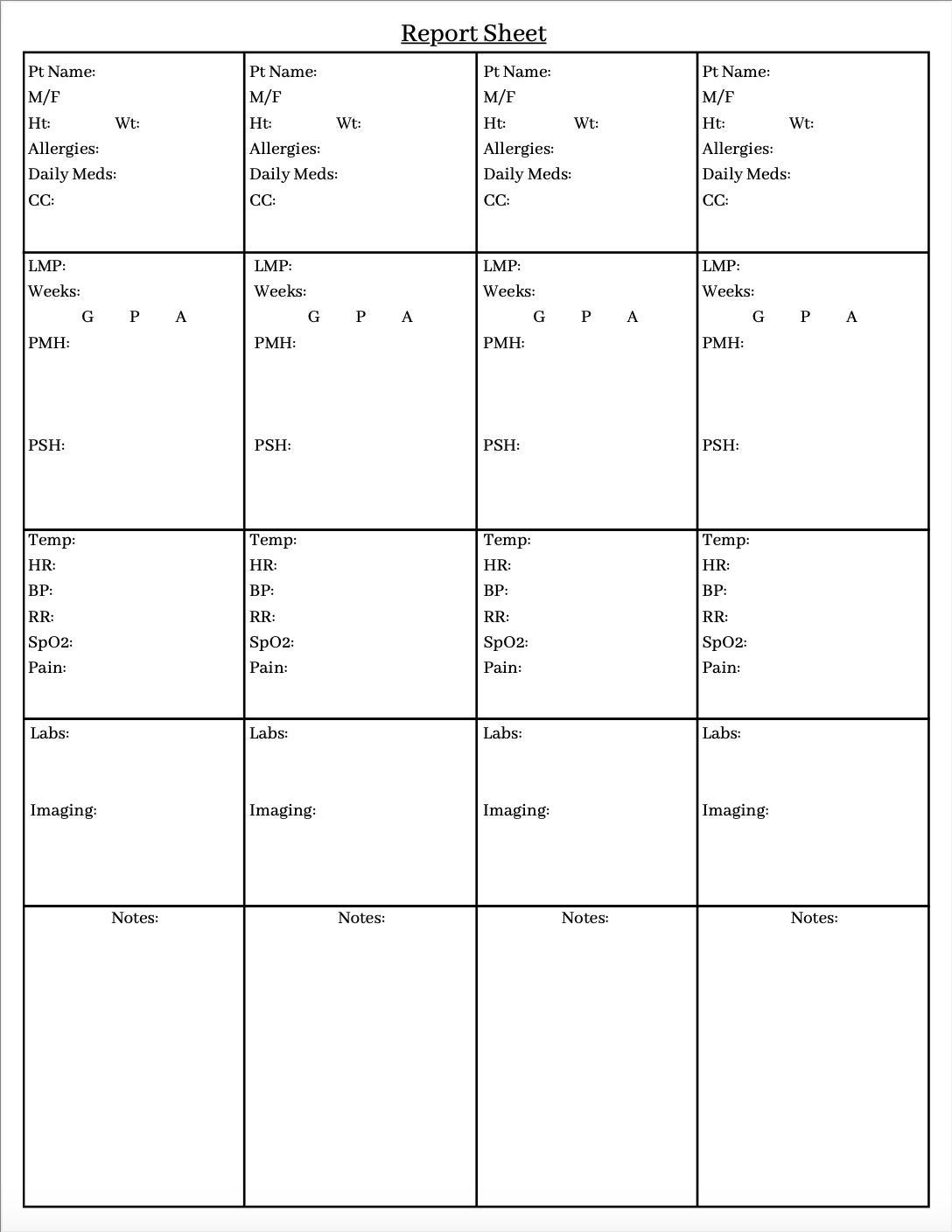 ER RN Report Sheet Etsy