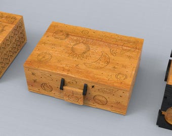 10 Laser Cut Illustrated Boxes, Storage Box Designs, Glowforge Files, DIY Wooden Boxes, CNC Laser Cutting, Digital Download