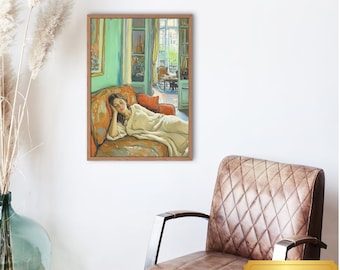 Dipinto impressionista "Donna addormentata", arredamento in stile vintage (download digitale)