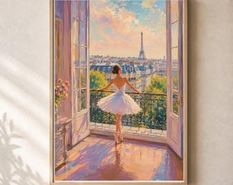 Paris Ballerina Wall Art | Romantic Eiffel Tower Poster (Digital Download)