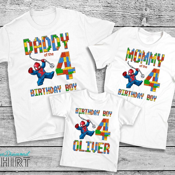 Spider-Boy Brick Birthday Boy Shirts, Building Bricks Block Birthday Shirts, Spiderman Inspired Birthday T Shirt