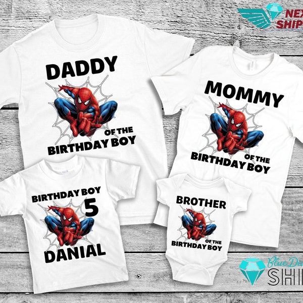 Camicia di compleanno di Spiderman, Camicia della famiglia Spiderman, Camicia di compleanno di Spiderman con camicie di famiglia abbinate, T-shirt di compleanno di Spiderman da ragazzo