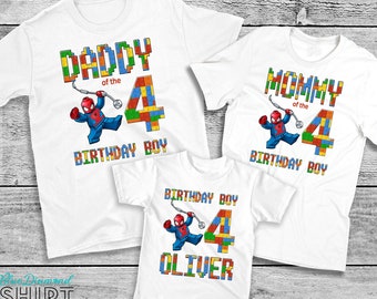 Spider-Boy Brick Birthday Boy Shirts, Building Bricks Block Birthday Shirts, Spiderman Inspired Birthday T Shirt