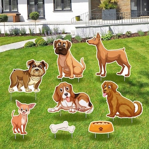 Cartoon Dog Themed Yard Card Decoration Accessory Kit, 8 Pieces