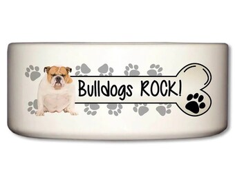 Bulldogs Rock! Ceramic Dog Bowl, 8" x 3"