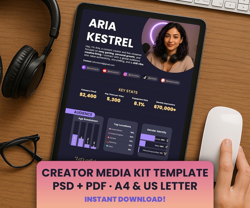 Creator Media Kit Template - A4 & US Letter - Light + Dark Theme ...