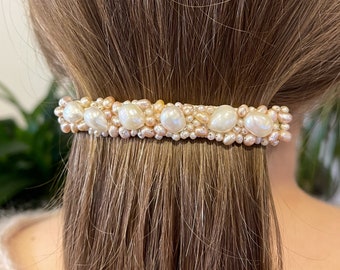 Freshwater Pearl Side Barrette, Hair pin Jewelry, Barrette with Beads for bride, Handmade Hair Accessories, Gift for Woman hairstyle