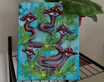 Trippy Mushroom Acrylic Painting Wall Hanging Eye