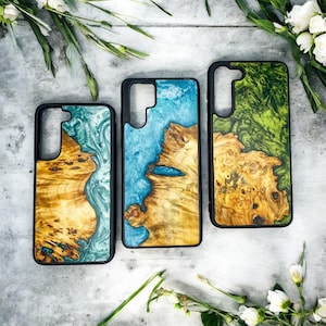 Handgefertigte Holz und Epoxidharz Handyhülle für Samsung – Nachhaltig, Einzigartig und Personalisiert
