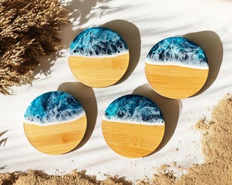 Ocean coaster made of resin and wood | Table decoration, wedding gift, perfect gift
