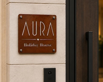 Custom Square Corten Sign | Laser Cut Through | Villa, B&B, Vacation Home | Custom Perforated Corten Sign
