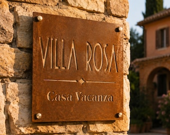 Custom Square Corten Sign | Laser Cut Through | Villa, B&B, Vacation Home | Custom Perforated Corten Sign