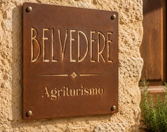 Custom Square Corten Sign | Laser Cut Through | Villa, B&B, Vacation Home | Custom Perforated Corten Sign
