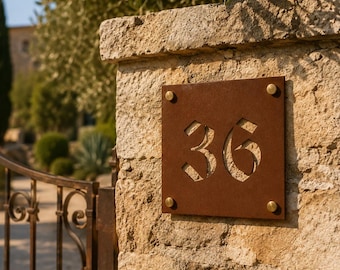Corten Steel House Number Plate | Laser Cut | Custom Font | Entrance Sign for Home, Villa, Apartment, B&B
