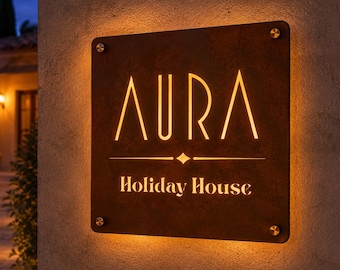 Custom Square Corten Sign | Laser Cut Through | Villa, B&B, Vacation Home | Custom Perforated Corten Sign