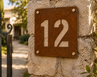 Corten Steel House Number Plate | Laser Cut | Custom Font | Entrance Sign for Home, Villa, Apartment, B&B