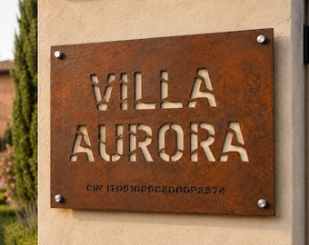 Custom Corten Steel CIN Plate | Short-Term Rentals LASER Plate | Villa B&B Holiday Home | Property Name + CIN | Laser Stencil