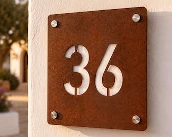 Corten Steel House Number Plate | Laser Cut | Custom Font | Entrance Sign for Home, Villa, Apartment, B&B