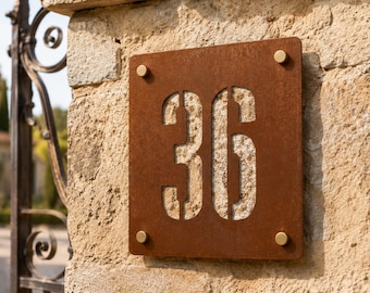 Corten Steel House Number Plate | Laser Cut | Custom Font | Entrance Sign for Home, Villa, Apartment, B&B