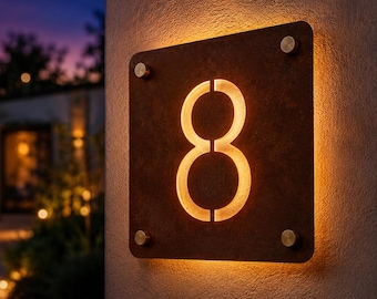 Corten Steel House Number Plate | Laser Cut | Custom Font | Entrance Sign for Home, Villa, Apartment, B&B