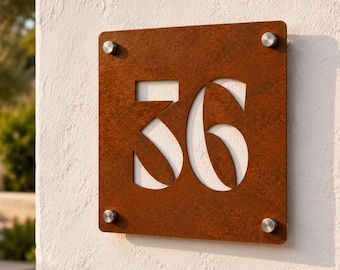 Corten Steel House Number Plate | Laser Cut | Custom Font | Entrance Sign for Home, Villa, Apartment, B&B