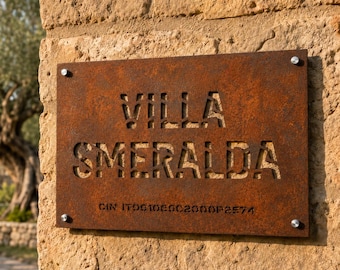 Custom Corten Steel CIN Plate | Short-Term Rentals LASER Plate | Villa B&B Holiday Home | Property Name + CIN | Laser Stencil