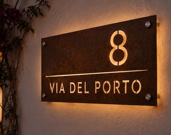 Custom Perforated Corten Address Plate | Laser Cut House Number | Home Villa Entrance