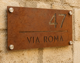 Custom Perforated Corten Address Plate | Laser Cut House Number | Home Villa Entrance
