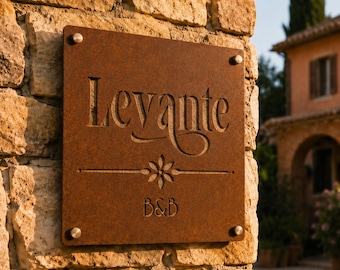 Targa Corten Personalizzata Quadrata | Taglio LASER Passante | Villa B&B Casa Vacanza | Targhetta Corten Personalizzata Traforata