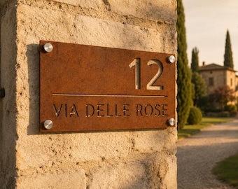 Custom Perforated Corten Address Plate | Laser Cut House Number | Home Villa Entrance