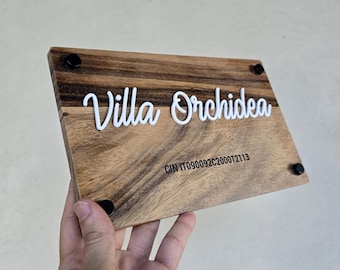 Wooden house number plaque, Wooden villa plaque, Wooden B&B plaque, Personalized wooden house sign