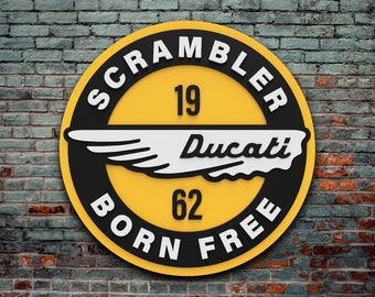 Logo in legno Ducati Scrambler Born Free, Decorazione da Parete Ducati Scrambler, Regalo Ducati Scrambler, Regalo Moto Vintage