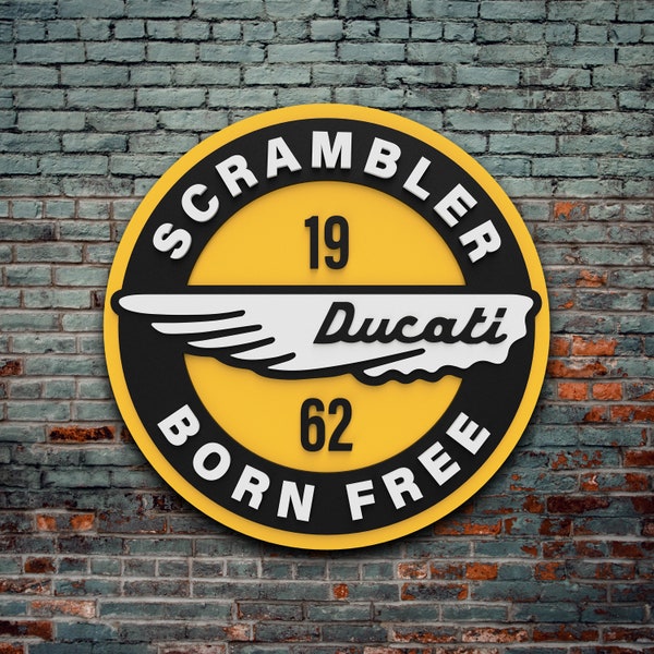 Ducati Scrambler Born Free wooden logo, Ducati Scrambler Wall Decoration, Ducati Scrambler Gift, Vintage Motorcycle Gift