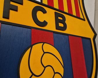 Logo Barcellona FCB in legno da parete, stemma Barcellona, Logo 3D Barcellona da parete, Logo Barça, Logo Futbol Club Barcelona da parete