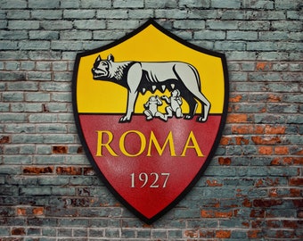 Logo AS Roma in legno, stemma AS Roma, Logo 3D AS Roma da parete, Serie A, Calcio