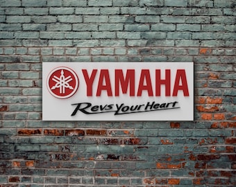 Logo in legno Yamaha Revs Your Heart, Decorazione da Parete Yamaha Revs Your Heart, Regalo Yamaha, Regalo Moto