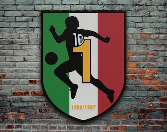 Scudetto celebrativo in legno Napoli Campione d'Italia 1986-1987 Maradona Sagoma, Squadra Napoli, Serie A, Regalo Napoli Scudetto