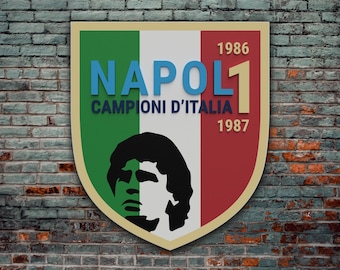 Scudetto celebrativo in legno Napoli Campione d'Italia 1986-1987 Maradona, SSC Napoli, Squadra Napoli, Serie A, Regalo Napoli Scudetto