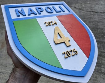 Scudetto in legno Napoli Campione d'Italia 2024/2025, SSC Napoli, Squadra Napoli, Serie A, Regalo Napoli Scudetto