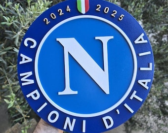 Logo in legno Napoli Campione d'Italia 2024/2025 scudetto 3D, Stemma Napoli Campione d'Italia 2024/2025, stemma, Squadra Napoli, Serie A