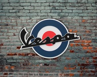 Vespa Logo aus Holz, Vespa Wanddekoration, Vespa Geschenk, Motorrad Geschenk, Vespa Club