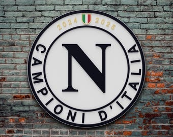 Logo in legno Napoli Campione d'Italia 2024/2025 scudetto 3D, Napoli Campione d'Italia 2024/2025, stemma, Squadra Napoli, Serie A