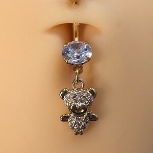 Teddy Bear Dangling Gold Plated Belly Ring
